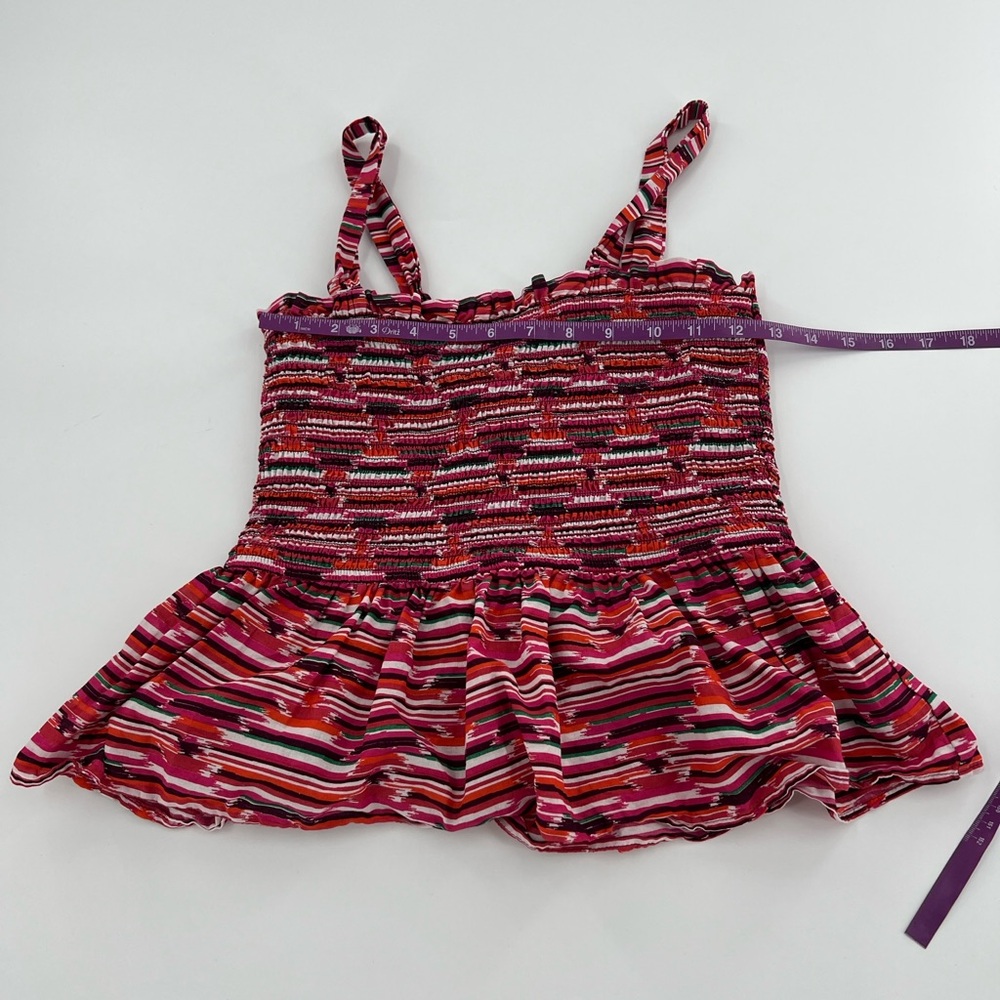 Loft Pink Purple Ikat Smocked Peplum Cami Tank Top Blouse Square Neck XS - Picture 7 of 10